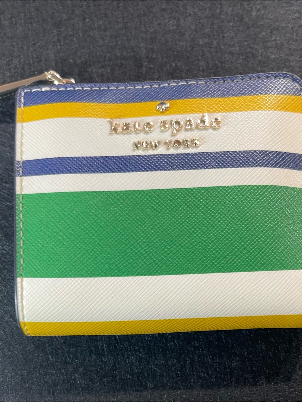 kate spade Striped Zip Wallet in Green, White, Yellow & Blue